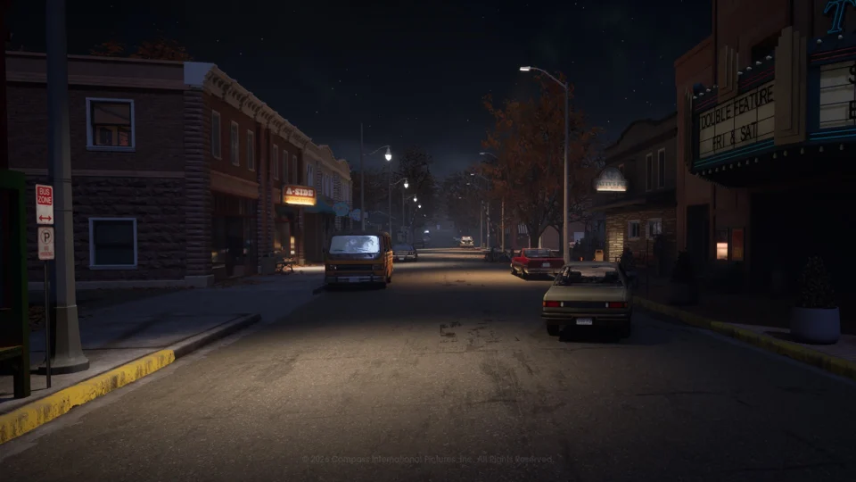 Haddonfield Town Center storefronts at night