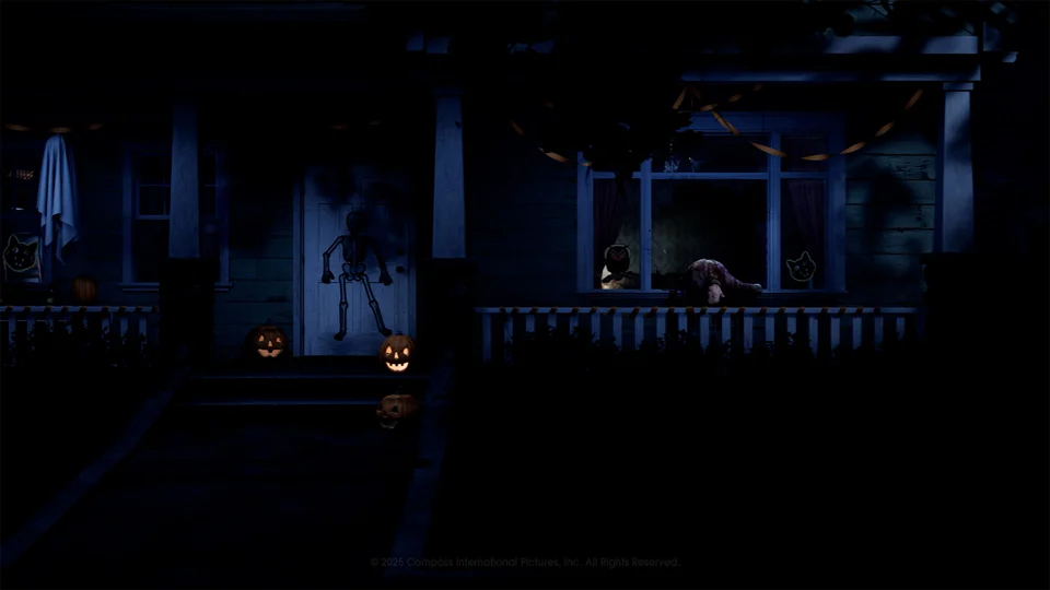 A house at night in the announce trailer production article