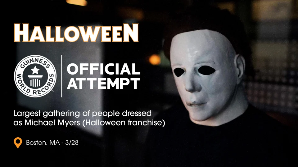 Official Michael Myers costume gathering Guinness World Records attempt artwork